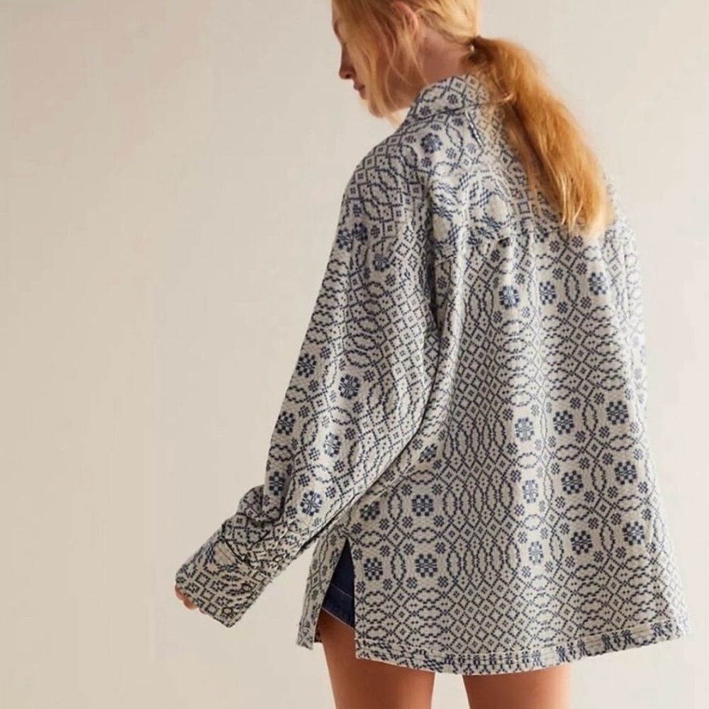 Free People We The Free So Long Summer Boxy Jacquard Button Down Jacket Small - Picture 2 of 8